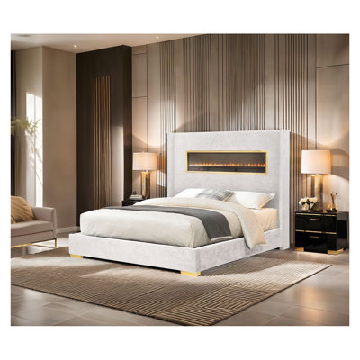 Base de lit tapissier blanche avec tête de lit contemporaine