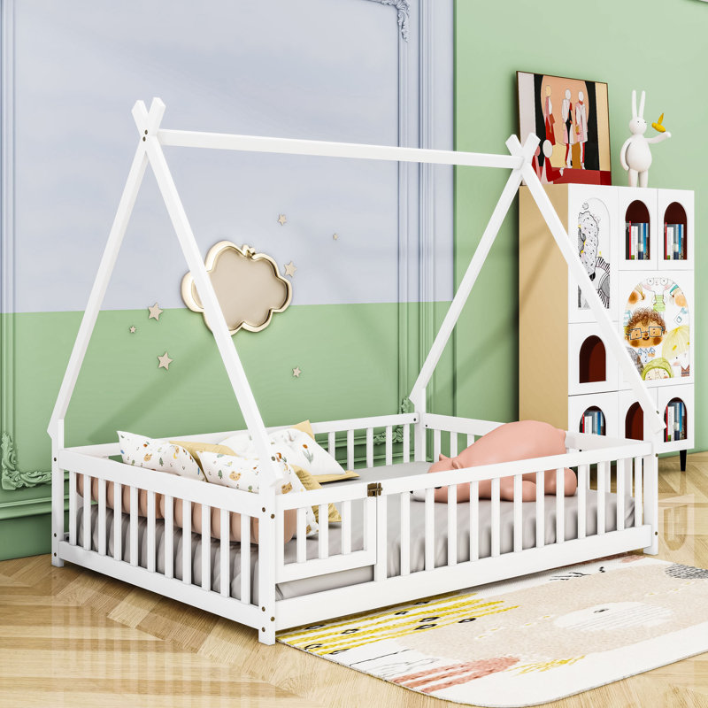  Lit double en bois avec porte, Blanc