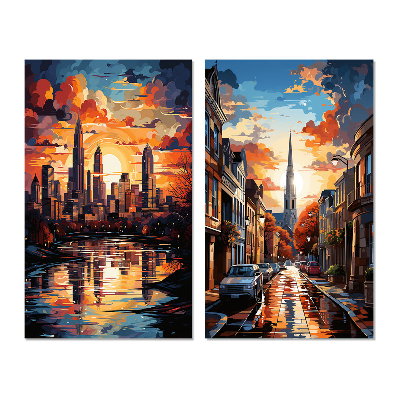 City Charlotte Collage «City Charlotte Collage», 2 pièces, Toile tendue, H 40 po x l 40 po