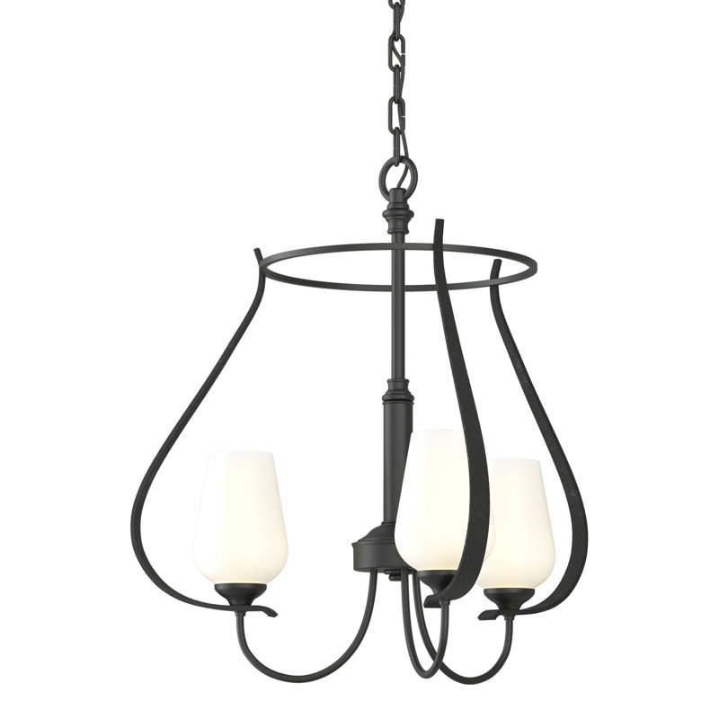 Lustre classique / traditionnel à 3 lumières de style bougie Flora, Noir, Opale