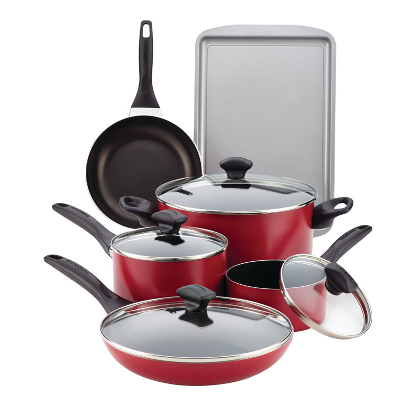 Farberware Dishwasher Safe Nonstick Cookware Pots and Pans, Red