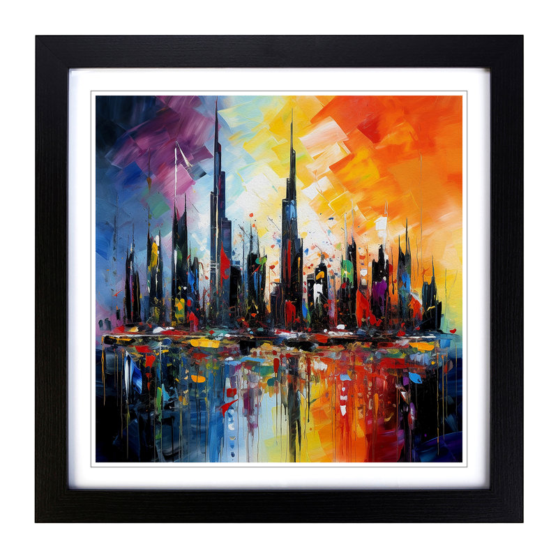 City Of Dubai Abstract Expressionism - Framed Print, Black
