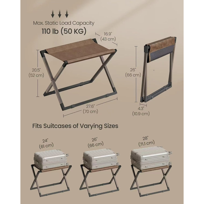 Porte-bagage, pliable, métal, cuir synthétique