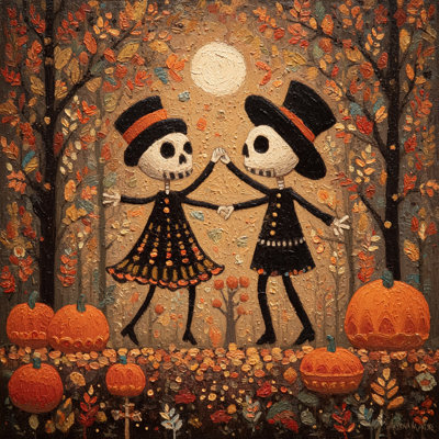 «Moonlit Skeleton Dance», art mural sur toile tendue