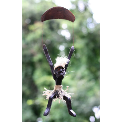 Gilzean fait à la main en bois primitif parachutisme tribal statue sculpture tiki bar fabriqué à la main cadeau unique décoration de la maison figurine décoration œuvre d'art sculptée à la main (parachutisme)