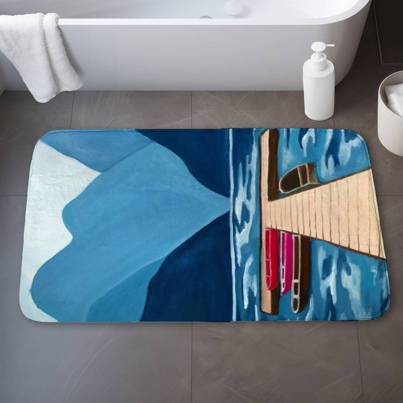 Lake, quai & mountains Bath Mat with Non-Slip Backing - Quick Dry Memory Foam Bathroom Rug - Absorbent - Modern Plush Spa-Style - Machine Washable