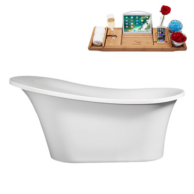 60" Streamline Soaking Freestanding Tub and Tray With Internal Drain