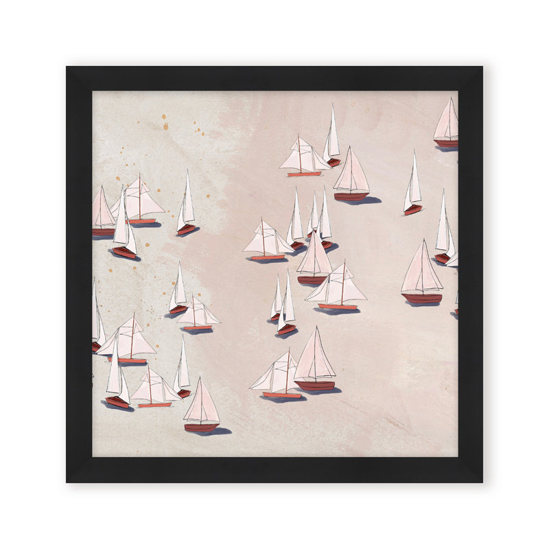 Coastal Retreat Modern Ensemble: Sailboat Odyssey, 24" H x 24" W, Framed Canvas, White