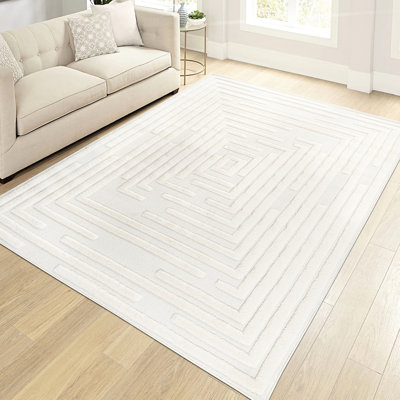 Tapis crème crème, 5 pi 3 po x 7 pi 6 po, motif géométrique contemporain, sans perte, pour cuisine 5 pi 3 po x 7 pi 6 po, style bohémien moderne à rayures, doux, teint et décoloré, pour animaux de compagnie, chambre idéale, cuisine , Salon