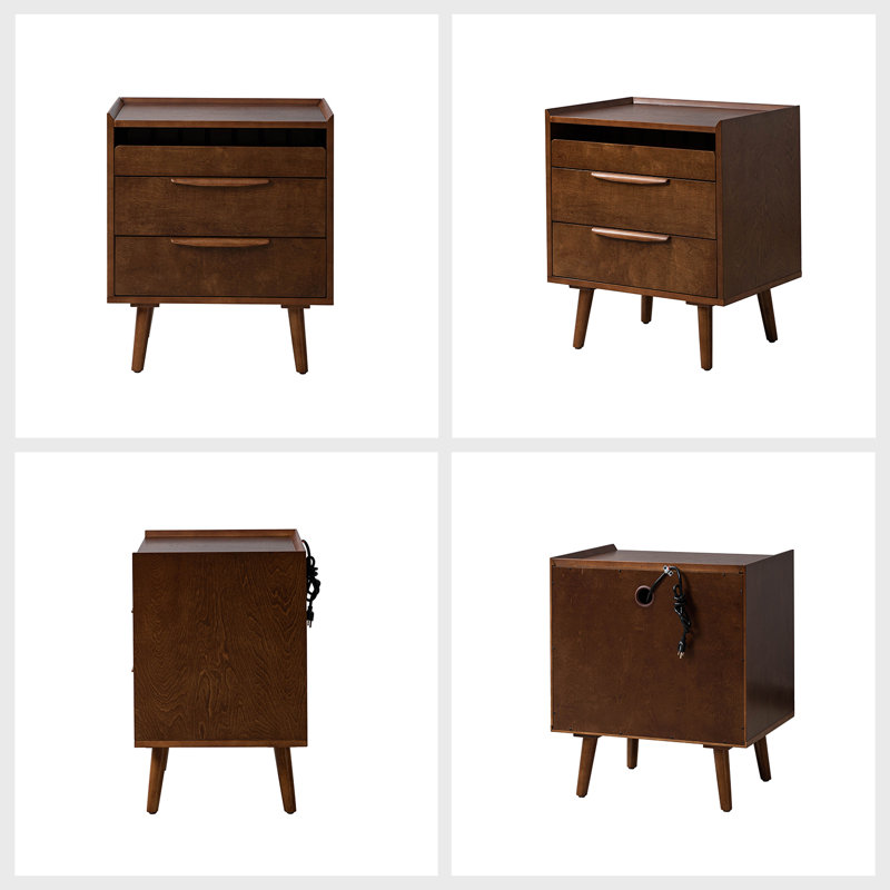 Mid-Century Modern 3-Drawer Nightstand Set