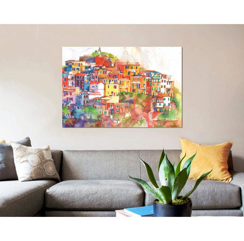 «Cinque Terre II» par Maja Wronska, reproduction d'art graphique sur toile, H 8 po x l 12 po x P 0,75 po, Pas de tapis