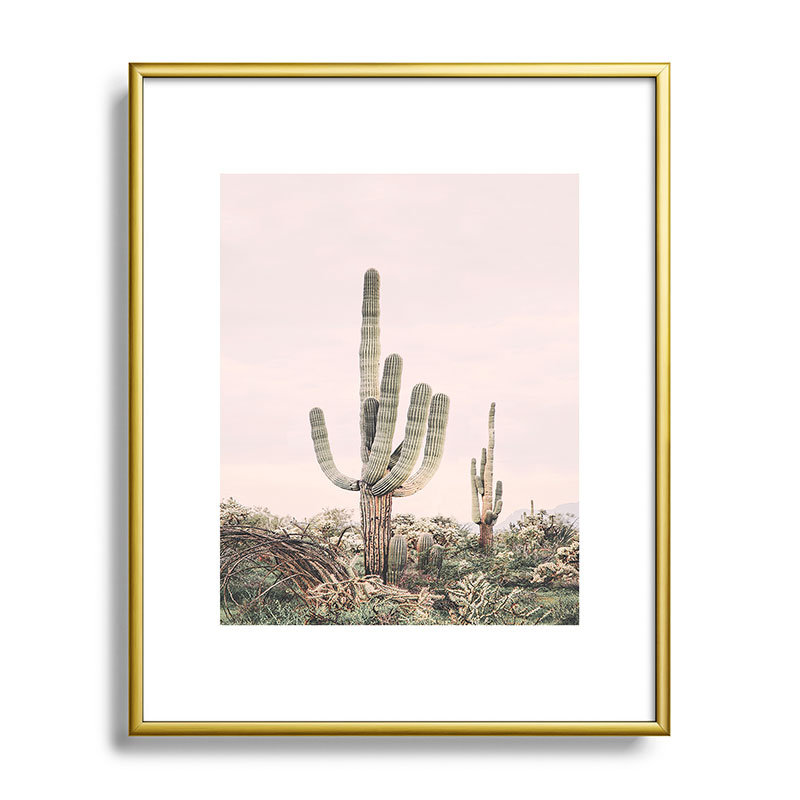 " Pastel Pink Cactus ", Gold, 10" H x 8" W