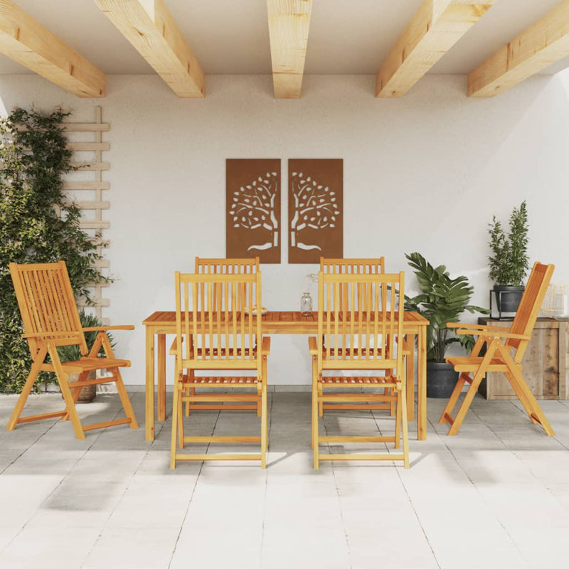 vidaXL 7 Piece Garden Dining Set 180x90x75 cm Solid Wood Acacia, 6, 29.1" H x 55.1" W x 31.5" D