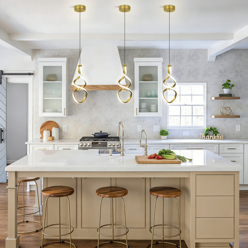  1-Light Led Pendant Light with Remote Control, Gold