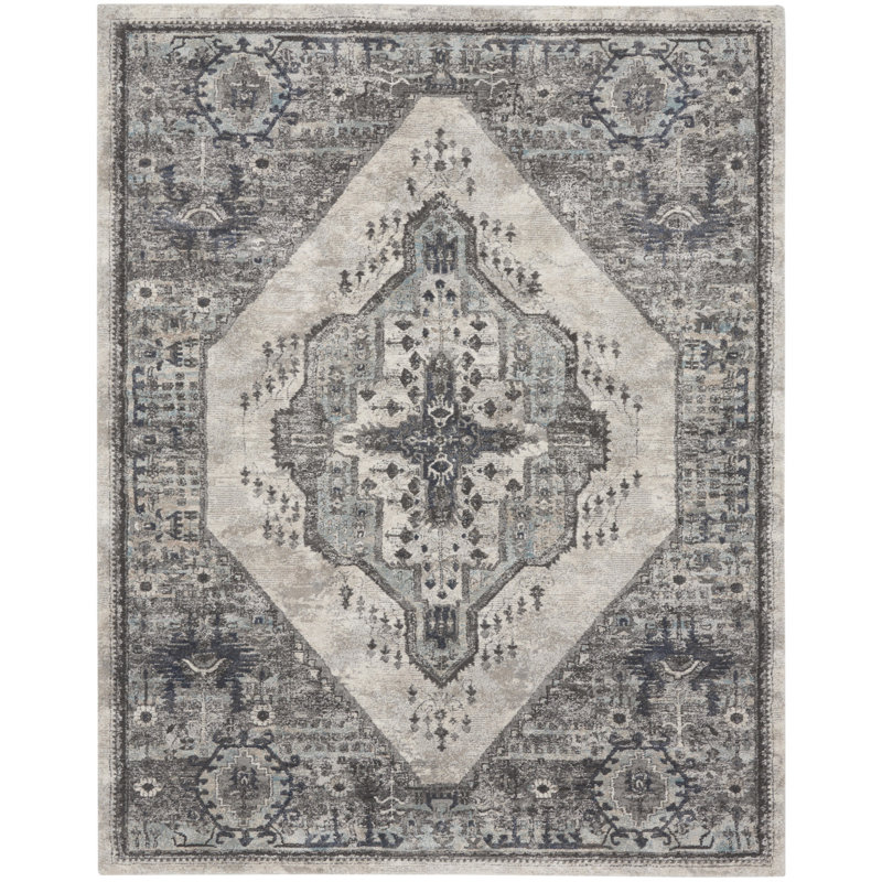 Tapis gris floral tissé à la machine 8 pi x 10 pi