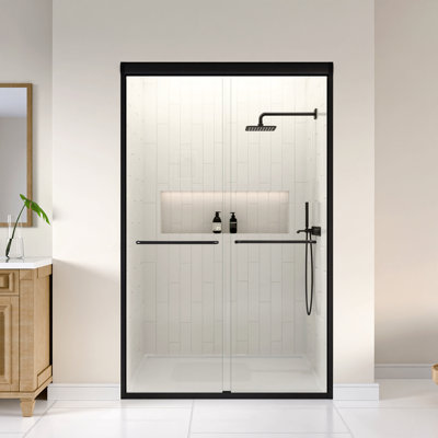 72" H Semi-Frameless Double Sliding Shower Door, Bypass Shower Door, 1/4" (6Mm) Thick Sgcc Tempered Glass Door