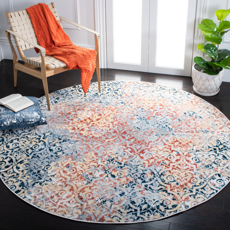 Renforth Performance Damask Rug, Round 6'7"