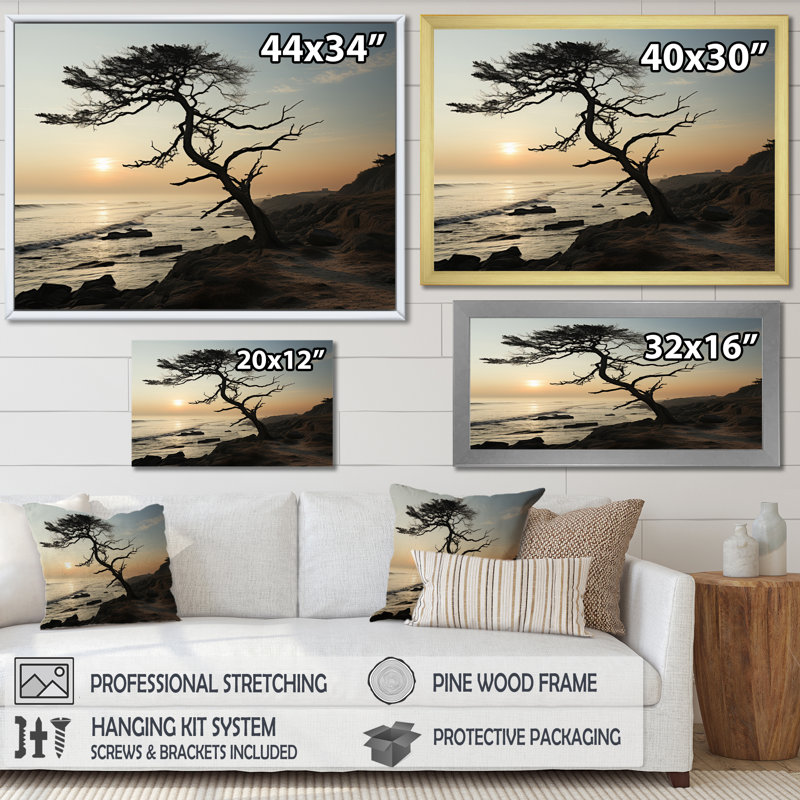 Ambus " Tree Beachside Harmony I ", White Picture Framed, 30" H x 40" W x 1.5" D