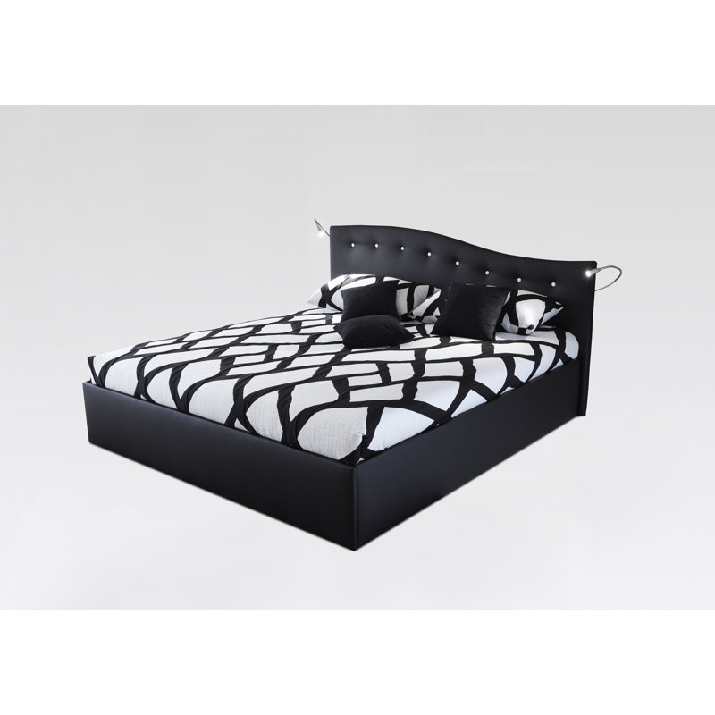 Fong Upholstered Faux Leather Bed Frame, European Double (140 x 200 cm), Black