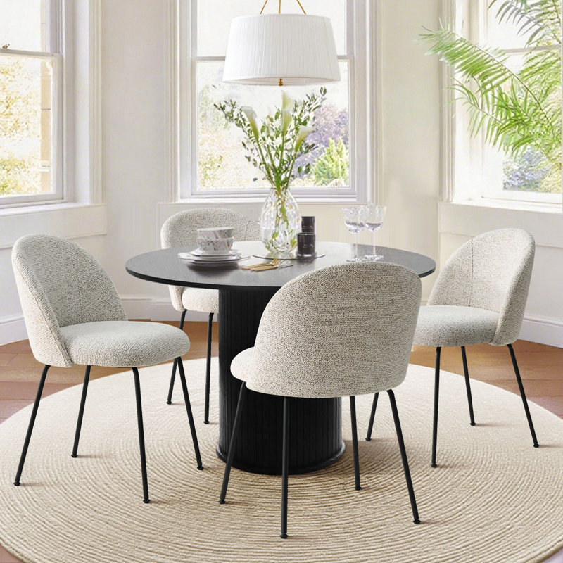 19.5"Seat Height Upholstered Fabric Dining Side Chair, White