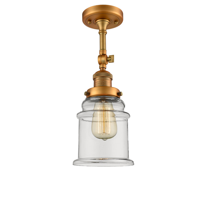 Plafonnier semi-encastré cylindrique simple 6 po Alexandira, Laiton brossé, Transparent, Ampoule DEL 6 watts Vinage