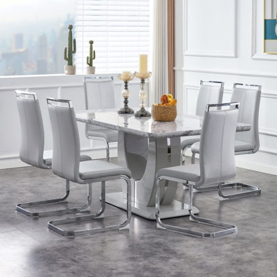 7 Piece - Marbled Dining Table Set