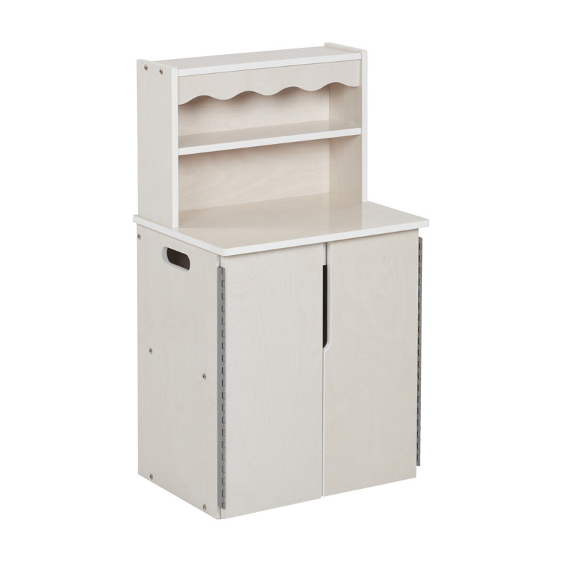 ECR4Kids Wooden Pretend Play Kitchen Storage Cupboard for Kids, Montessori Furniture, White Wash