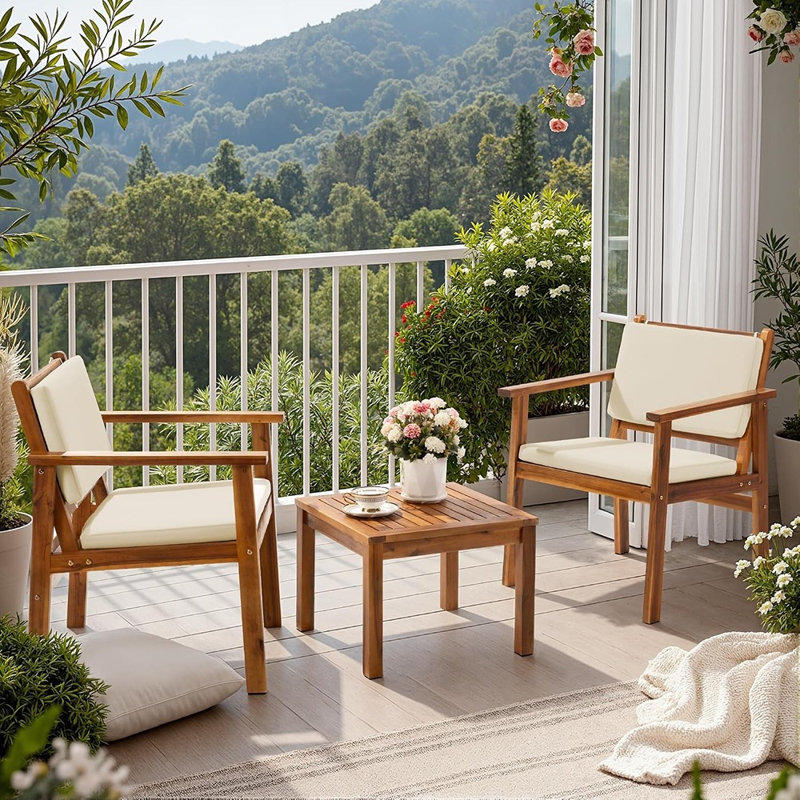 Mobilier de balcon 3 pièces en bois d'acacia (naturel)