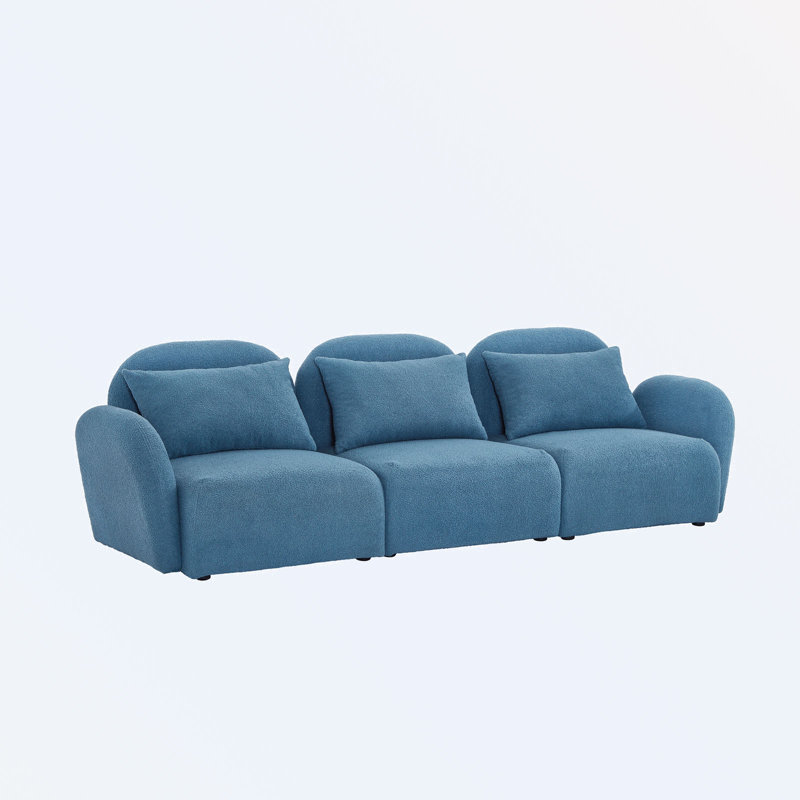 Upholstered Sofa, 28.3" H x 94" W x 34.2" D, Blue Teddy