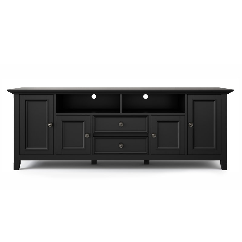 Amherst Black Solid Wood 72" TV Media Stand with Cabinets