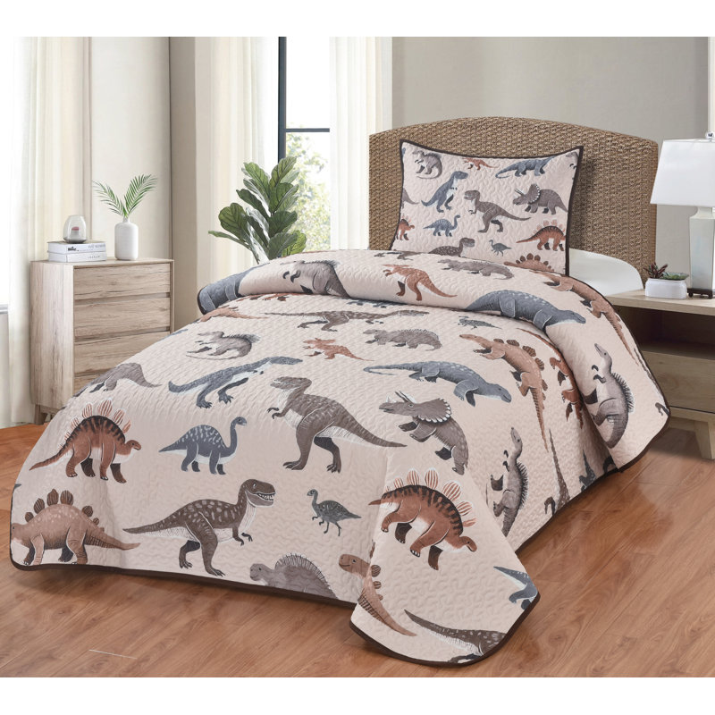Jurassic Journey Children’s Dinosaur Themed T-Rex Decorative Quilt Twin Size Bedding Set