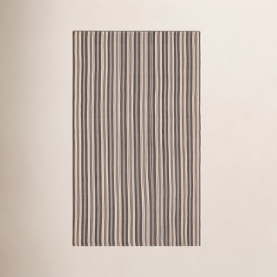 Rish Ticking Stripe Grey/Ivory Handwoven Indoor/Outdoor Rug