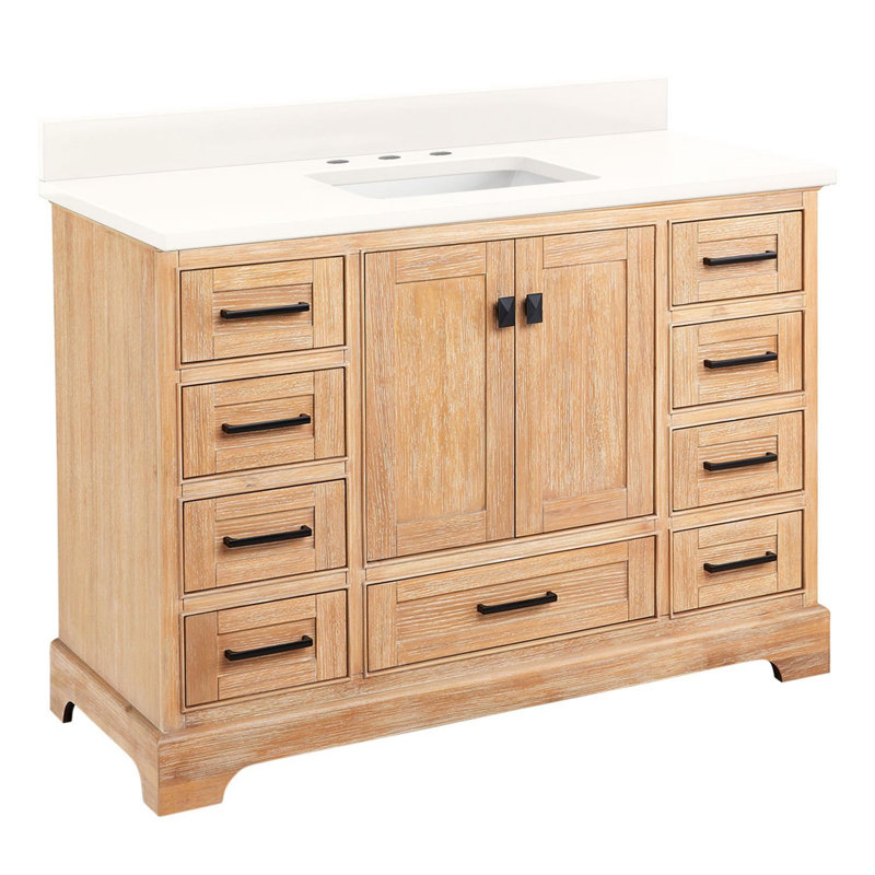 Quen 48" Freestanding Single Basin Vanity Set with Cabinet, Vanity Top, 8" Widespread, Driftwood Brown, Arctic White Quartz
