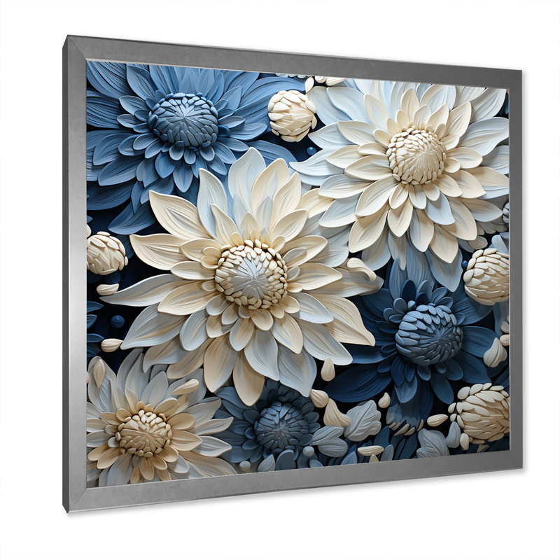 Décoration murale «Pure White» et «Blue Chrysanthemums Beauty I - Chrysanthemums», H 30 po x l 30 po x P 1 po