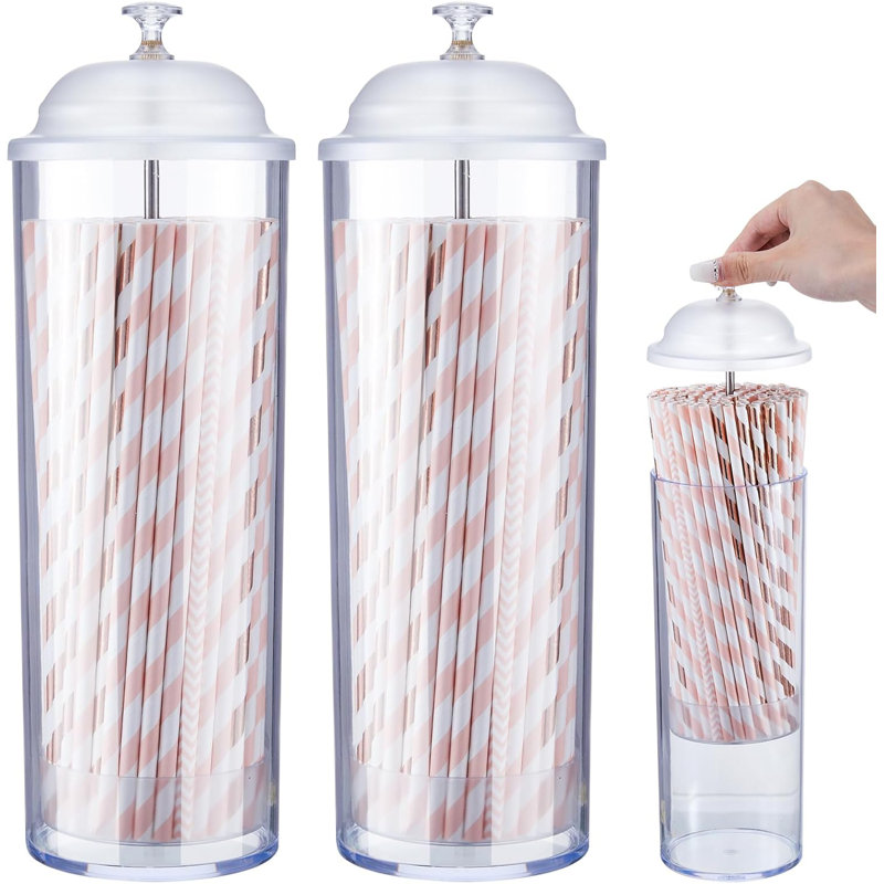 2 Pcs Plastic Straw Dispenser Clear Straw Holder For Counter Straw Container With Lid Dispenser For Pencils