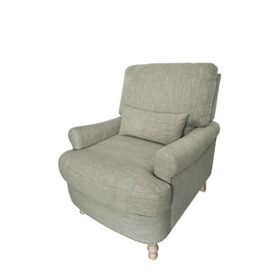 Fauteuil rembourré en lin de 81 cm de large avec accoudoirs arrondis et coussin lombaire, idéal pour le salon, la chambre ou le bureau à domicile.