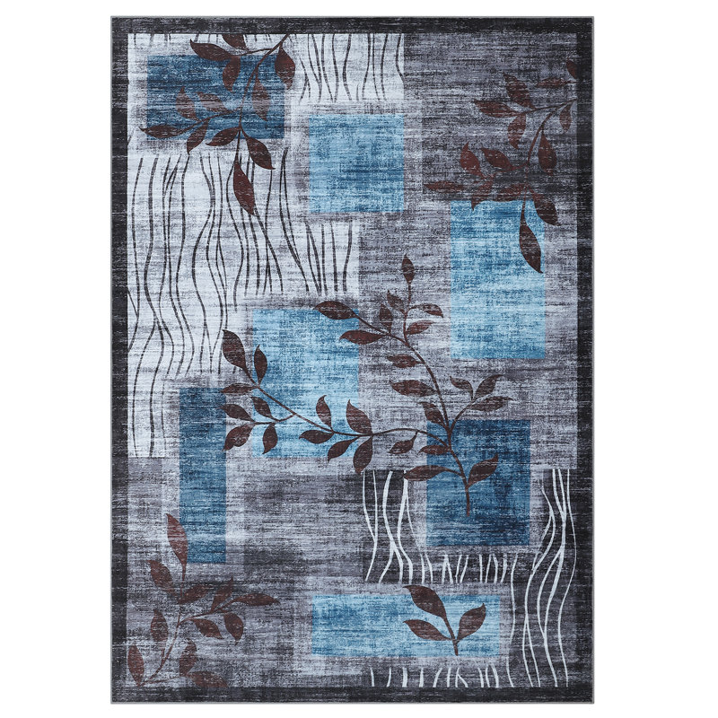 Modern Floral Area Rugs for Living Room Washable Rugs Rugs for Bedroom Dining Room or Home Office Non-Slip Backing Stain Resistant Home Decor Rug