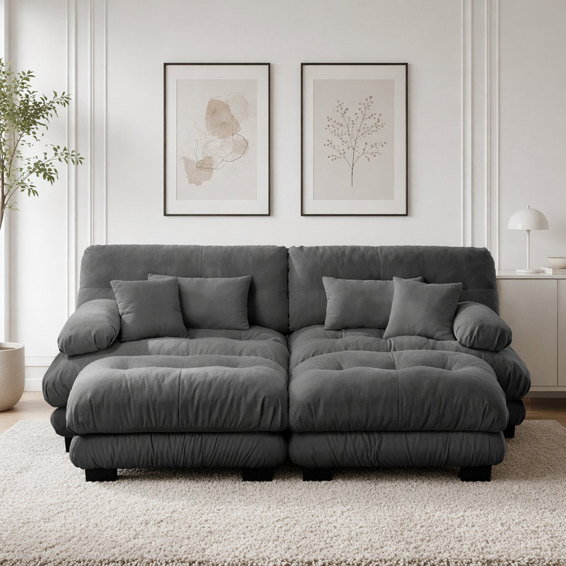 Canapé Cloud, canapé en chenille, Gris + 2 sièges + 2 chaises