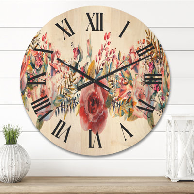 Horloge murale roses et fleurs sauvages