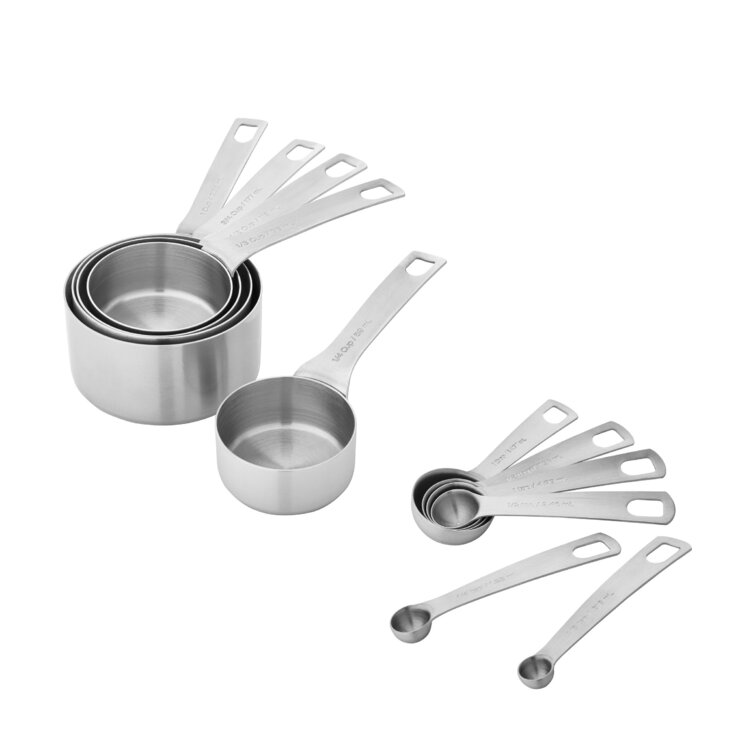 Stainless Steel Measuring Cups and Spoons Set - Metal Cup and Spoon Set to  Measure Dry Food - Silicone Handles - Great for Cooking and Baking in the