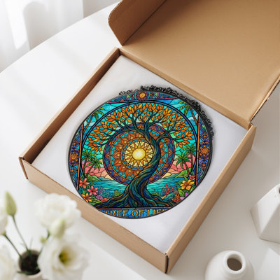 Panneau de vitrail en verre coloré H 7,8 po