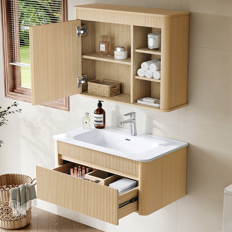 Fredson 30" Single Wall-Mounted Bathroom Vanity Set with Mirror Cabinet & Soft Close Storage Drawers