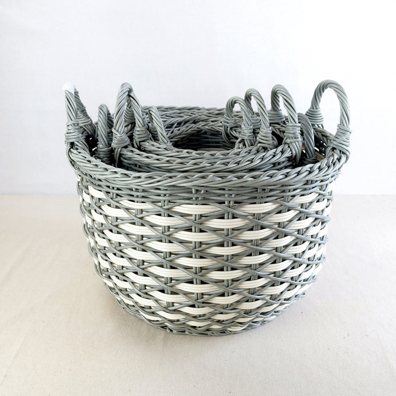 3 rangements faits à la main, gris et beige, multifonctionnels et d'organisation, avec de charmantes poignées pratiques empilables, 3 pour et facile à saisir