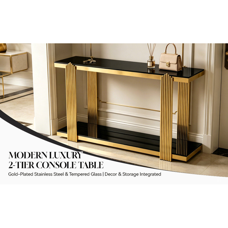 Console en miroir de 55 po, table d'entrée, espace de rangement à deux niveaux, convenant aux salons, aux couloirs et aux entrées.