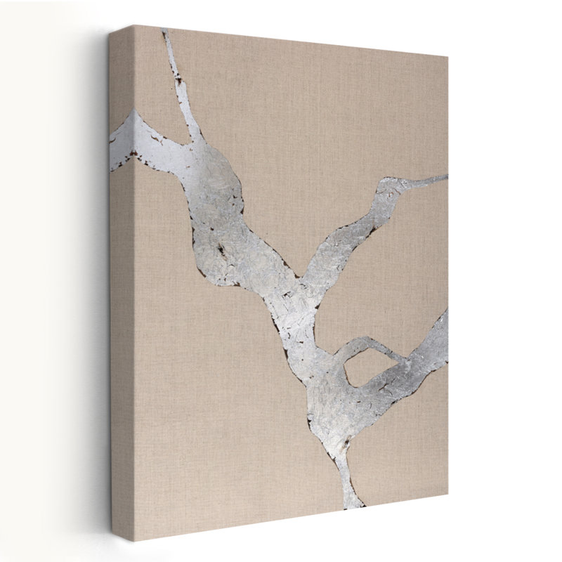 Faultline argent - ensembles abstraits métalliques, art gris, H 24 po x l 16 po
