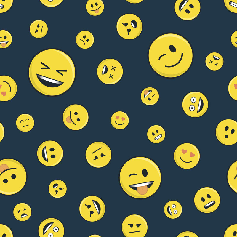 Emoticon Seamless Pattern On Dark. - Wrapped Canvas Print, 76cm H x 76cm W x 3.8 cm D