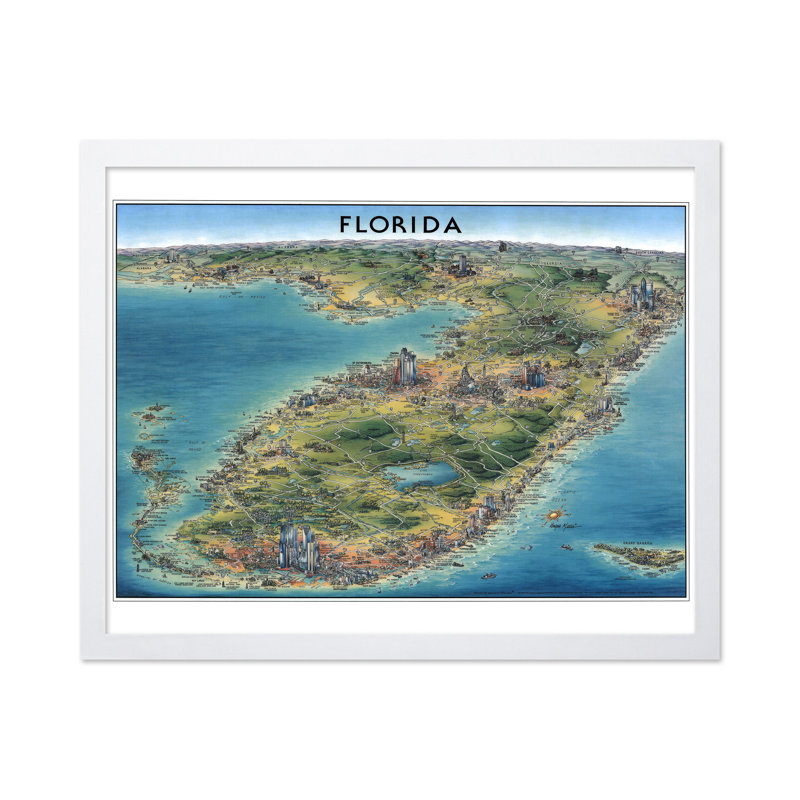 Carte de l'État de la Floride, H 11 po x l 14 po, Affiche, Encadrement blanc