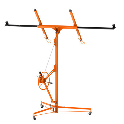 Heavy Duty 11FT Drywall Lift & 400 lbs Engine Creeper – Panel Hoist & Repair Roller, Adjustable Height, 360° Swivel, Tool-No Assembly Required, 3 Lockable Casters – Orange + Black