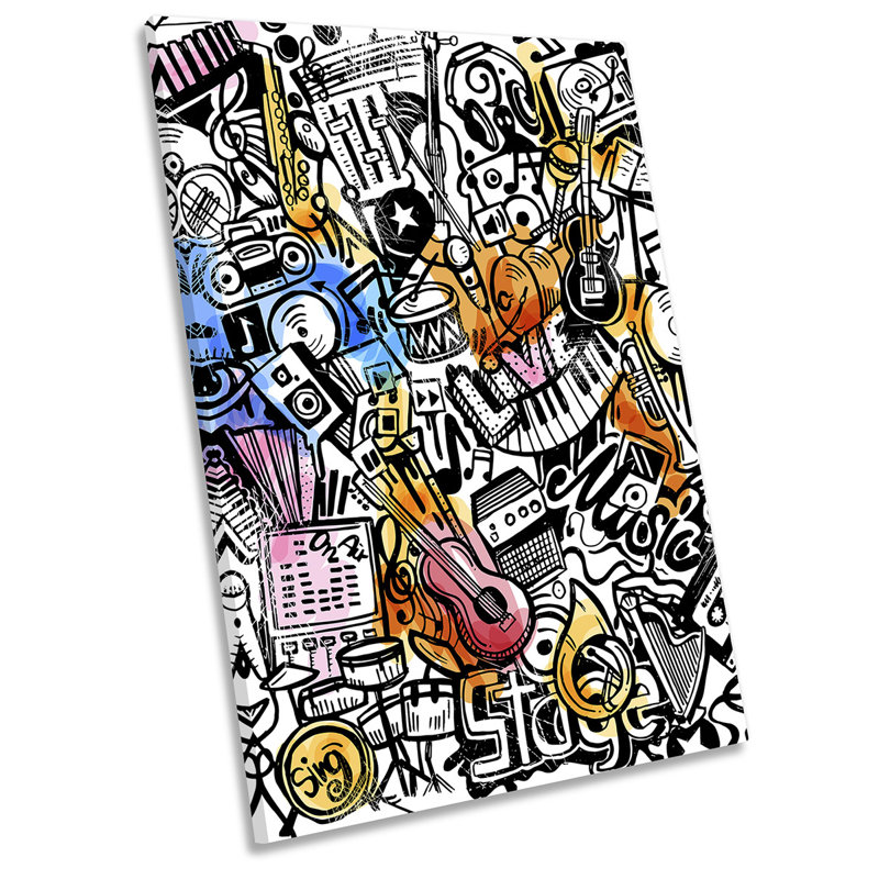 Music Instruments Collage Modern Picture - Wrapped Canvas Art Prints, 45.7" H x 30.5" W x 2" D