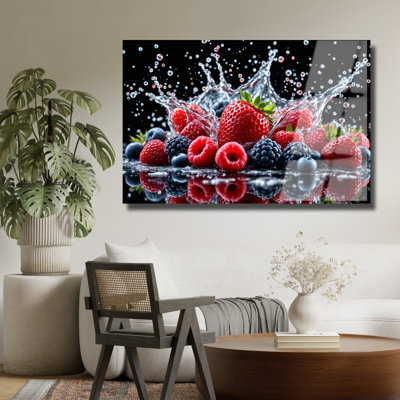 Mixed Berries Splash Tempered Glass Wall Art